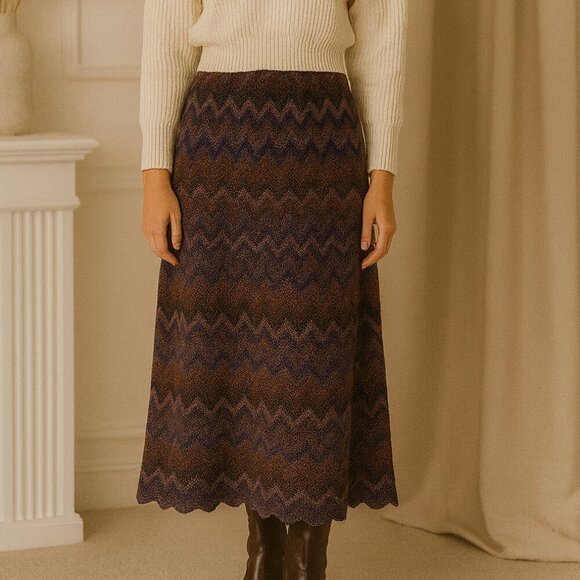 Zig Zag Knit Vintage Linda Lundstrom Wool Mohair Maxi Skirt Size 10 - Picture 1 of 7